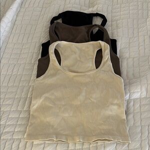 Crop Ribbed Tank Tops - Black, Brown, Cream